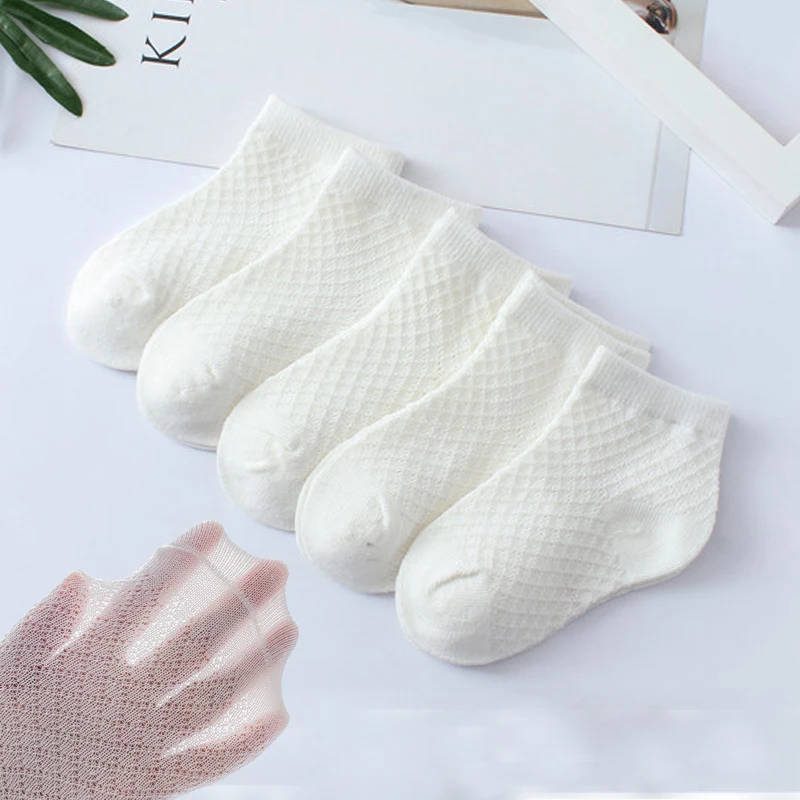 Summer White Mesh Children Cotton Socks Boys Girls Sports socks Spring Baby Skin-friendly Cotton socks  5Pairs thumbnail 5