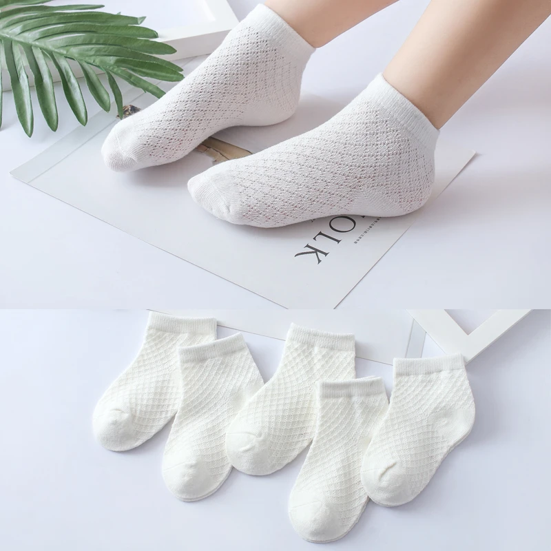 Summer White Mesh Children Cotton Socks Boys Girls Sports socks Spring Baby Skin-friendly Cotton socks  5Pairs thumbnail 2