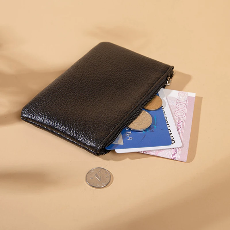 Ultra-thin Coin Purse Litchi Pattern Zipper Mini Wallets Women Retro Small Bags Coin PU Leather Coin Purses Keychain Clutch Bag thumbnail 3