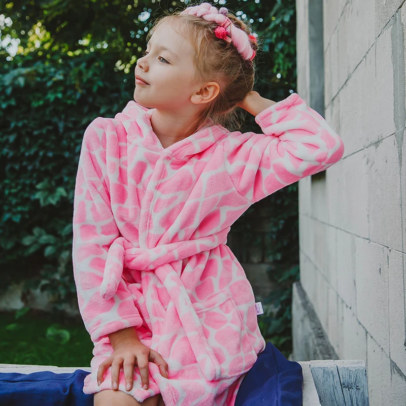 Boy and Girls Flannel Pajamas Robe Autumn and Winter Children Sleepwear Soft Hooded Kids Homewear 2-8 Years thumbnail 5