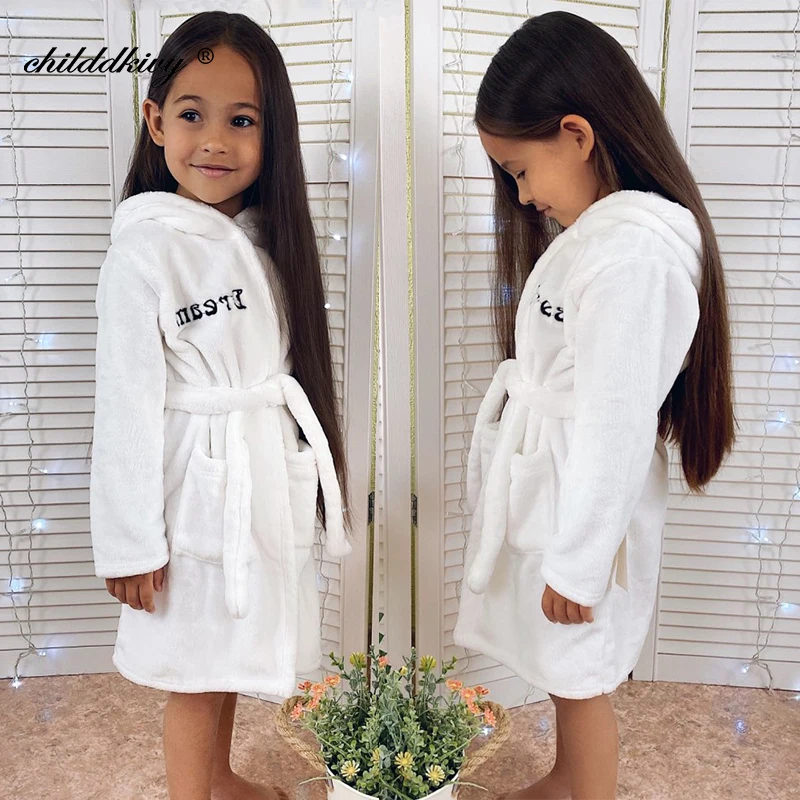 Boy and Girls Flannel Pajamas Robe Autumn and Winter Children Sleepwear Soft Hooded Kids Homewear 2-8 Years thumbnail 4