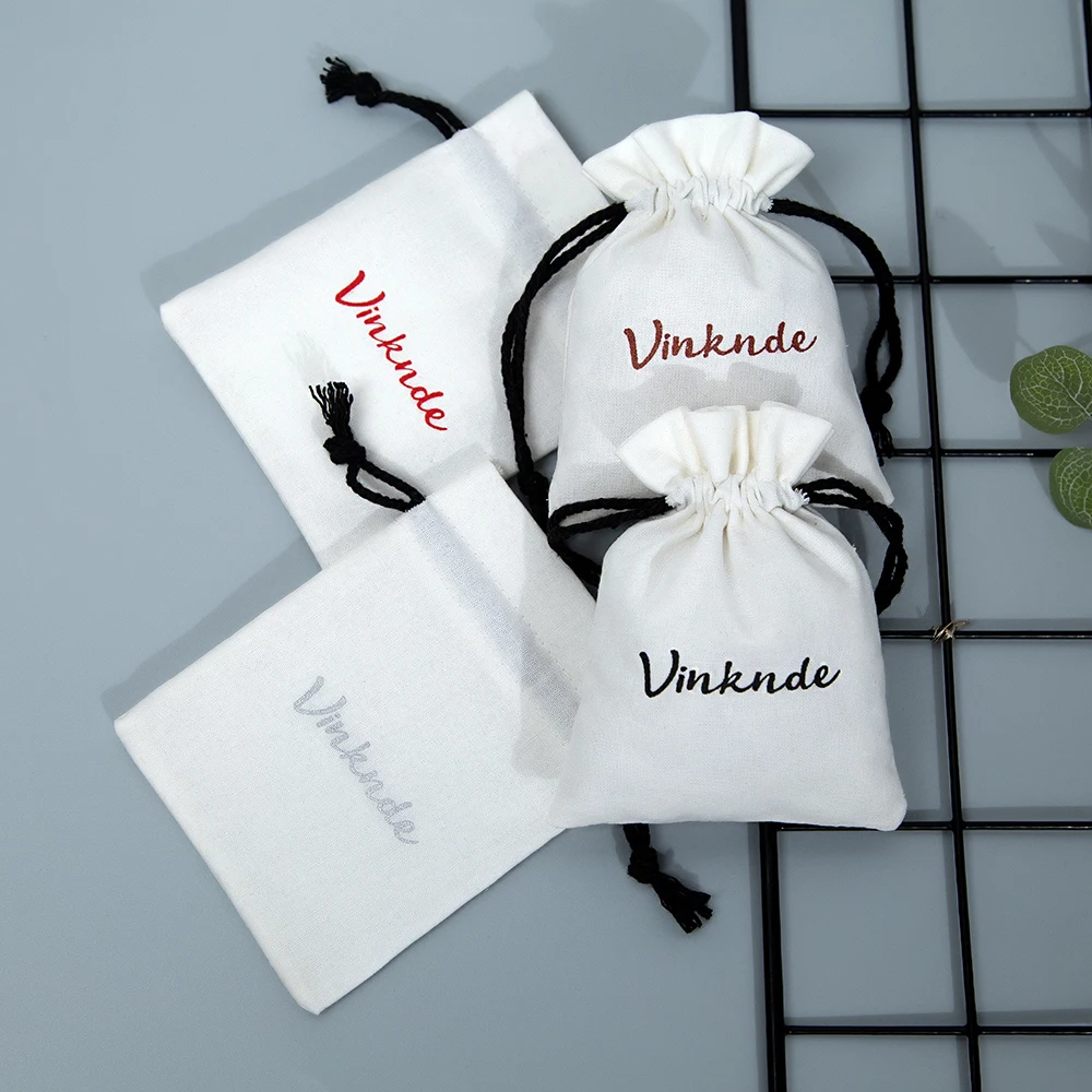 50/100Pcs Personalized Logo Jewelry Cotton Bag White Black Muslin Drawstring Pouch Canvas Gift Packaging Pocket for Earring Ring thumbnail 4