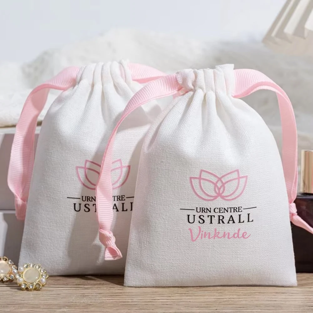 50/100Pcs Personalized Logo Jewelry Cotton Bag White Black Muslin Drawstring Pouch Canvas Gift Packaging Pocket for Earring Ring thumbnail 5