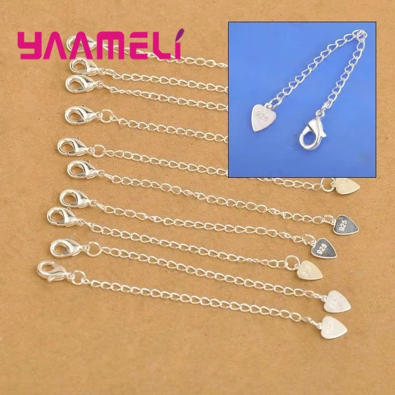 10X Wholesale Fashion Jewelry Findings Extension Chains 925 Heart Tag Sterling Silver Color Lobster Clasps For Necklace Bracelet thumbnail 2