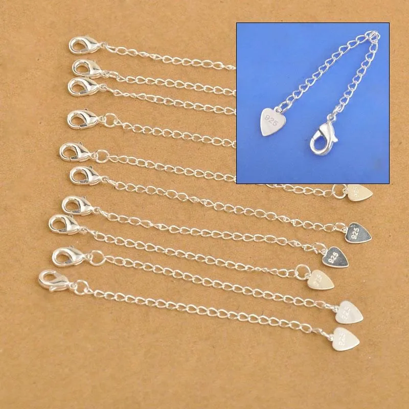 10X Wholesale Fashion Jewelry Findings Extension Chains 925 Heart Tag Sterling Silver Color Lobster Clasps For Necklace Bracelet