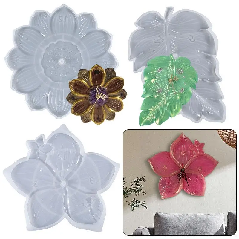 Round Clock Epoxy Resin Silicone Mold Arabic Roman Numbers Flower Leaf Clock Mould Wall Decor DIY Resin Crafts Casting Mold thumbnail 5