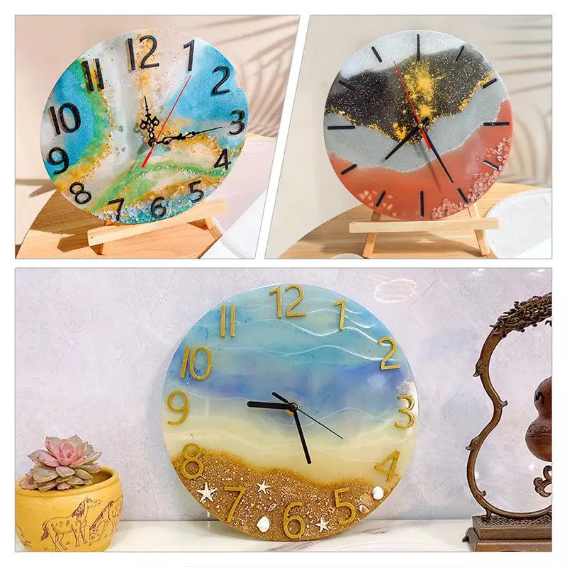 Round Clock Epoxy Resin Silicone Mold Arabic Roman Numbers Flower Leaf Clock Mould Wall Decor DIY Resin Crafts Casting Mold thumbnail 2