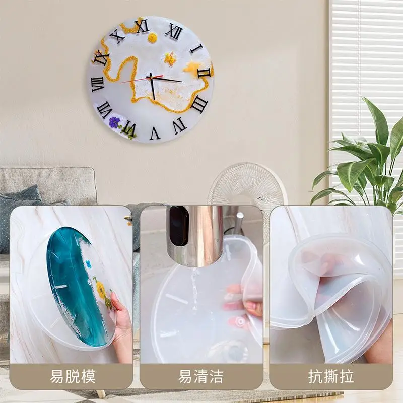 Round Clock Epoxy Resin Silicone Mold Arabic Roman Numbers Flower Leaf Clock Mould Wall Decor DIY Resin Crafts Casting Mold thumbnail 3