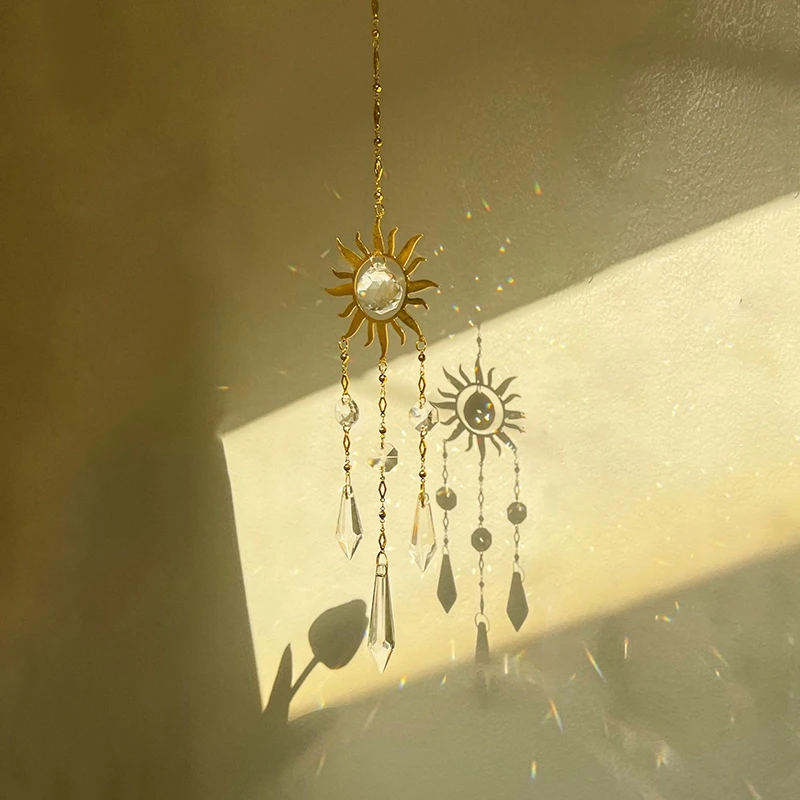 Crystal SunCatcher Prisms Hanging Sun Rainbow Light Catcher Chain Window Drop Wind Chimes Bell Garden Wedding Home Charm Decor thumbnail 3