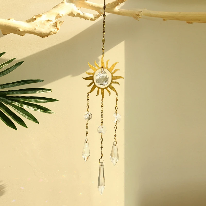 Crystal SunCatcher Prisms Hanging Sun Rainbow Light Catcher Chain Window Drop Wind Chimes Bell Garden Wedding Home Charm Decor thumbnail 2