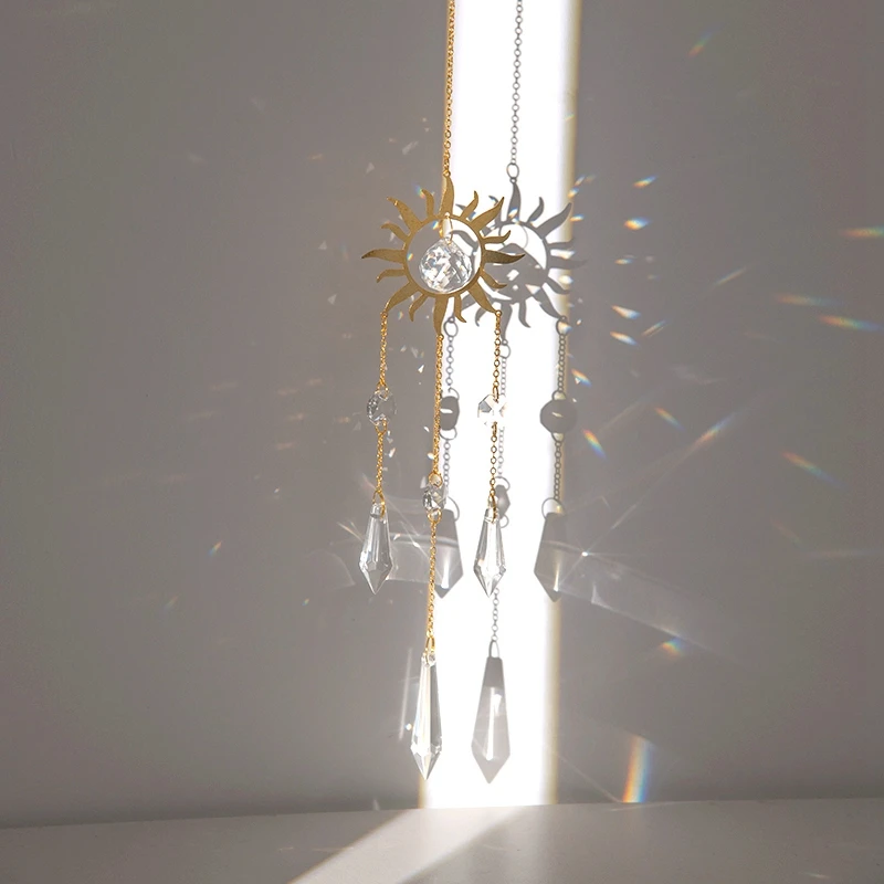 Crystal SunCatcher Prisms Hanging Sun Rainbow Light Catcher Chain Window Drop Wind Chimes Bell Garden Wedding Home Charm Decor thumbnail 4