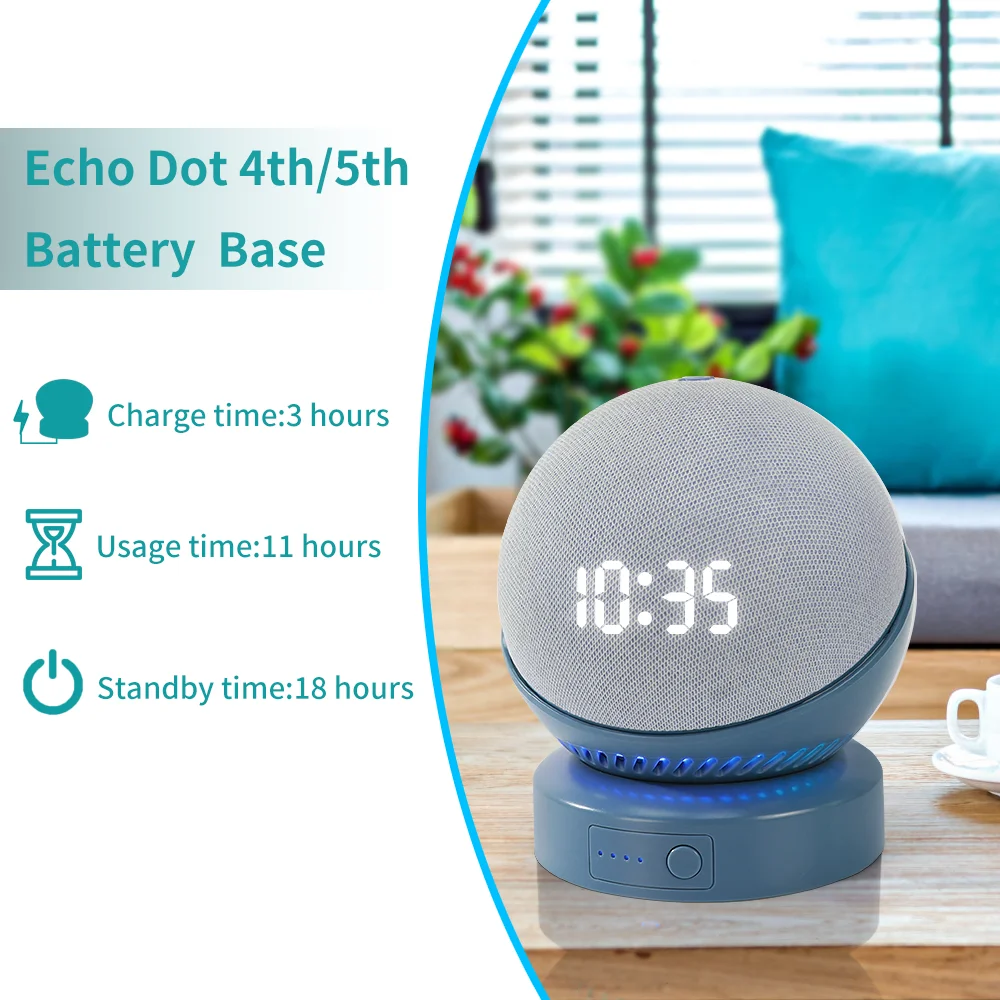 Echo Dot 4th & 5th Battery Base Portable Rechargeable 5200mAh 7 Hours Playtime Battery Stand for Echo Dot 4th & 5th Holder thumbnail 2