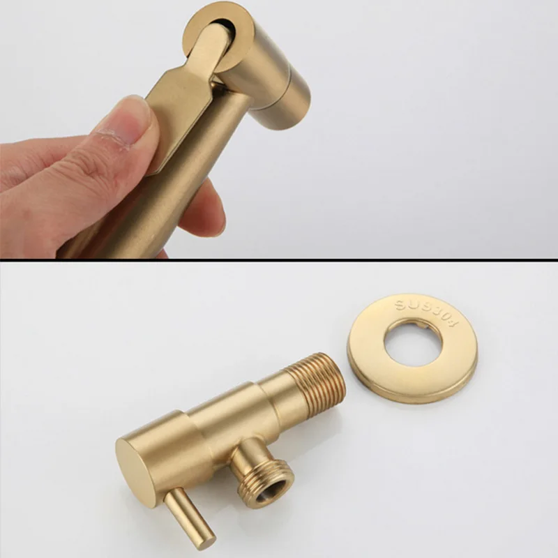 Bathroom Brushed Gold Bidet Sprayer for Toilet Handheld Sprayer Kit Hand Held Bidet Diaper Sprayer Set Torneira De Banheiro thumbnail 3