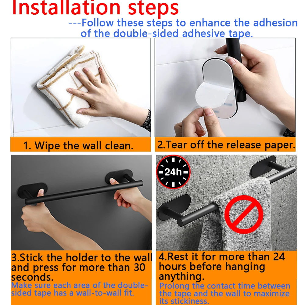 Adhesive Bathroom Hardware Accessories Towel Rack Toilet Paper Dispenser Holder Wall Coat Hooks Towel Rail Ring Roll Hanger Set thumbnail 6