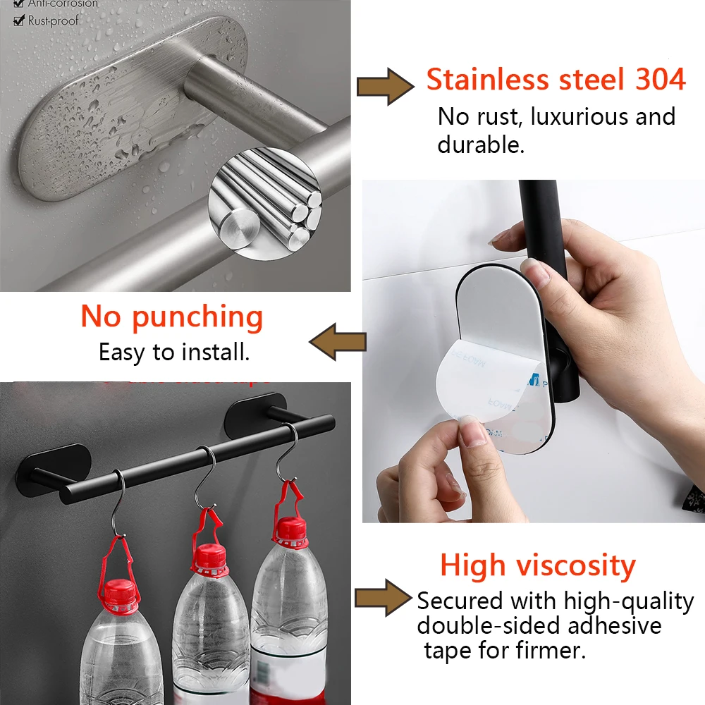 Adhesive Bathroom Hardware Accessories Towel Rack Toilet Paper Dispenser Holder Wall Coat Hooks Towel Rail Ring Roll Hanger Set thumbnail 2