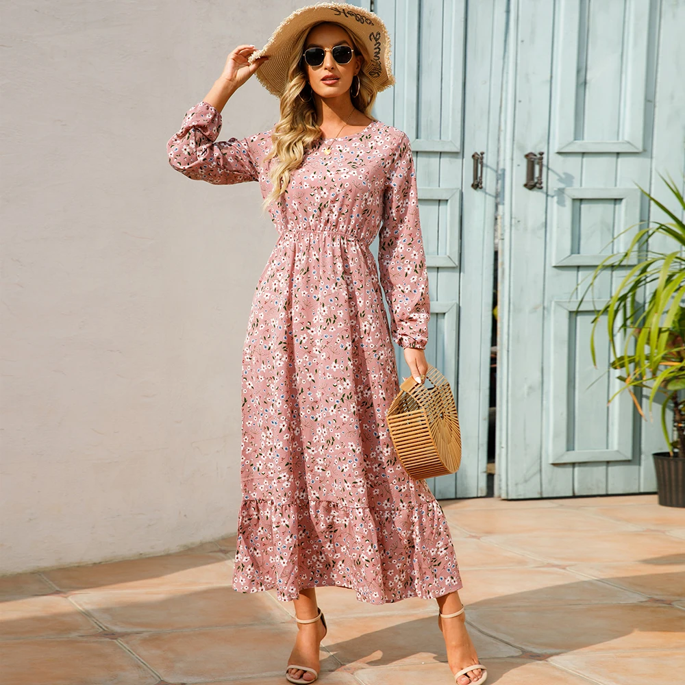 Women Maxi Dresses Sping Autumn Bohemian Casual Full Sleeve High Waist Beach Woman Chiffon Dresses Floral Vestidoes Long Dress thumbnail 4