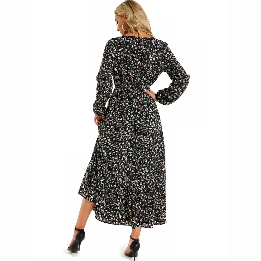 Women Maxi Dresses Sping Autumn Bohemian Casual Full Sleeve High Waist Beach Woman Chiffon Dresses Floral Vestidoes Long Dress thumbnail 6