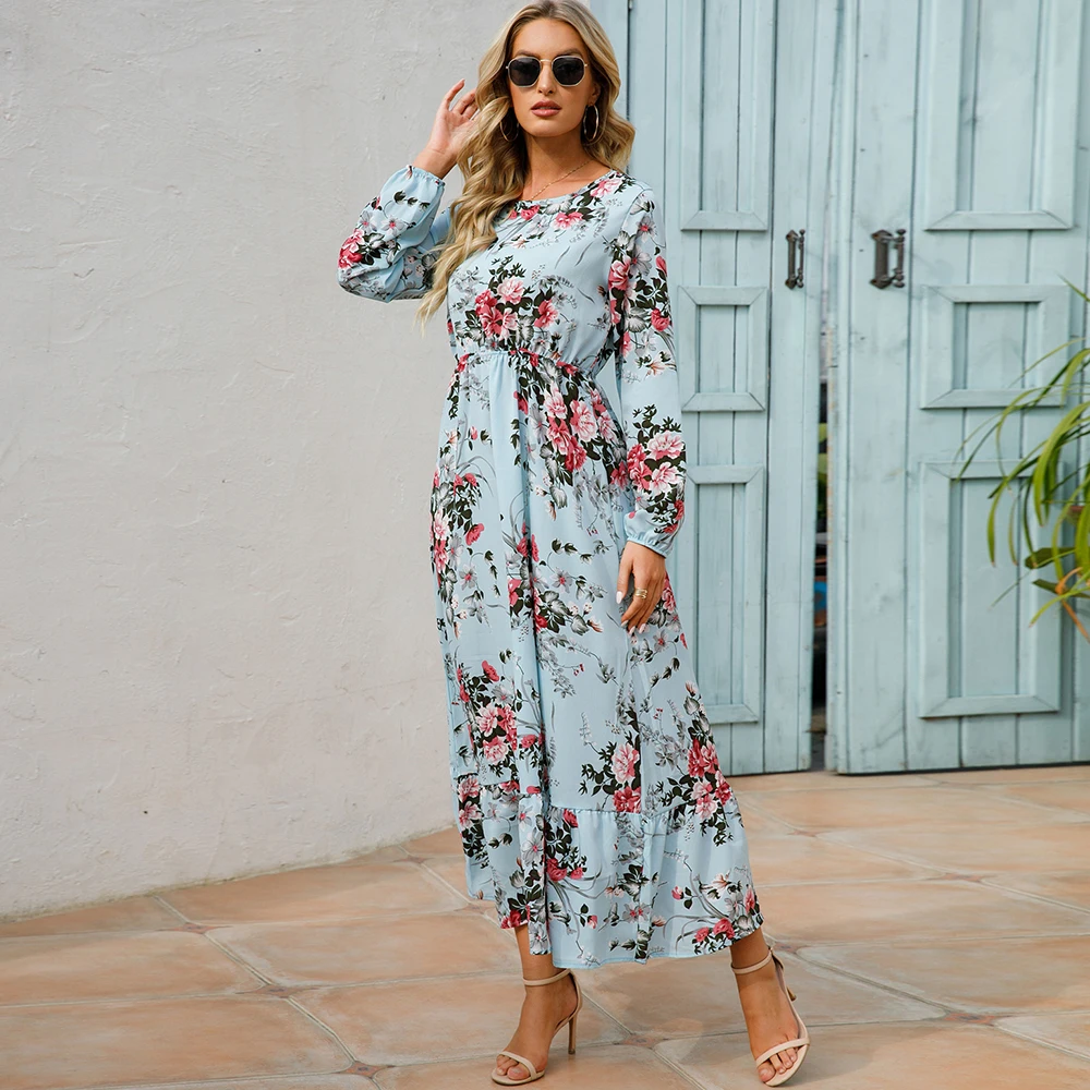 Women Maxi Dresses Sping Autumn Bohemian Casual Full Sleeve High Waist Beach Woman Chiffon Dresses Floral Vestidoes Long Dress thumbnail 3