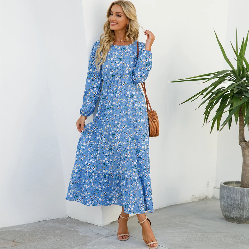 Women Maxi Dresses Sping Autumn Bohemian Casual Full Sleeve High Waist Beach Woman Chiffon Dresses Floral Vestidoes Long Dress thumbnail 5
