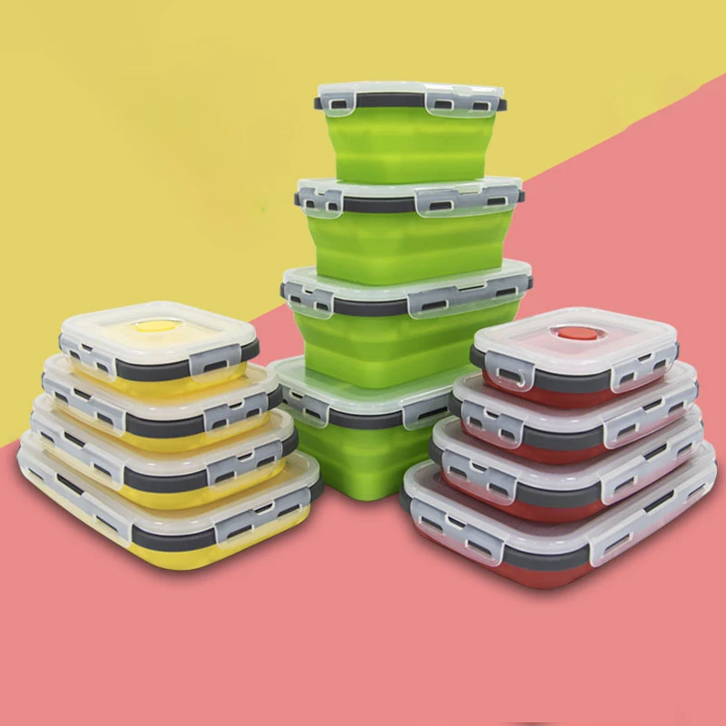 1 PCS Silicone Folding Lunch Box Food Grade Square Portable Microwave Oven Lunch Box Outdoor Travel Picnic Preservation Box thumbnail 4