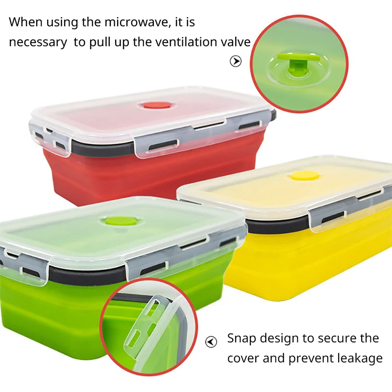 1 PCS Silicone Folding Lunch Box Food Grade Square Portable Microwave Oven Lunch Box Outdoor Travel Picnic Preservation Box thumbnail 6