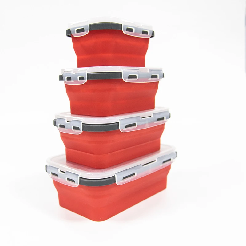 1 PCS Silicone Folding Lunch Box Food Grade Square Portable Microwave Oven Lunch Box Outdoor Travel Picnic Preservation Box thumbnail 3