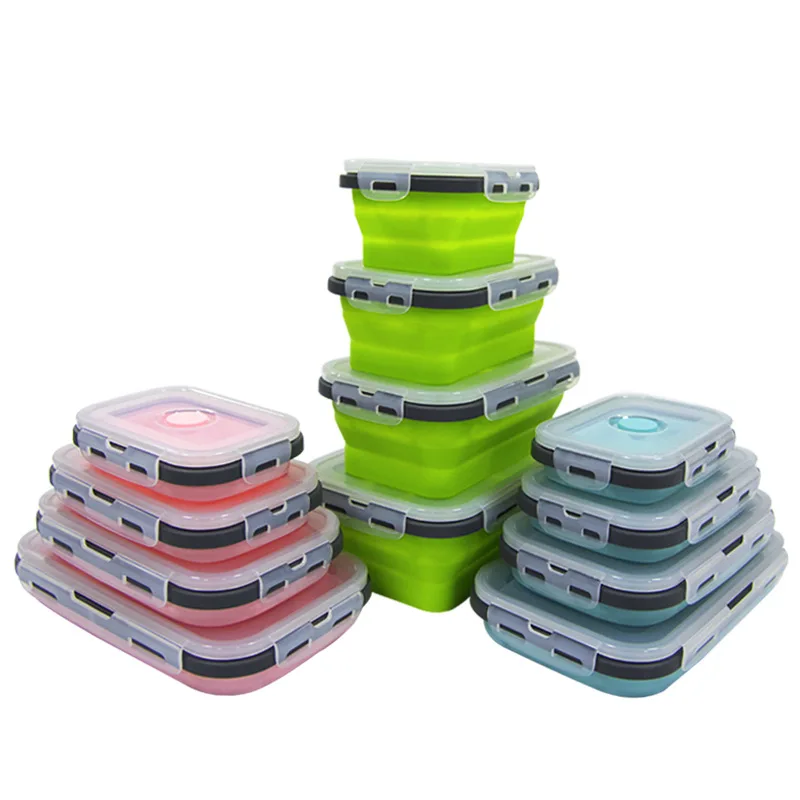 1 PCS Silicone Folding Lunch Box Food Grade Square Portable Microwave Oven Lunch Box Outdoor Travel Picnic Preservation Box thumbnail 5
