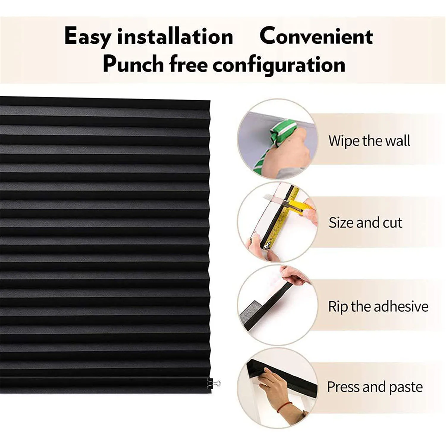 Blind for Window Self Adhesive Pleated Blinds Cordless No Drill Fabric Blinds Room Darkening Shades Blackout Shades for Bathroom thumbnail 3