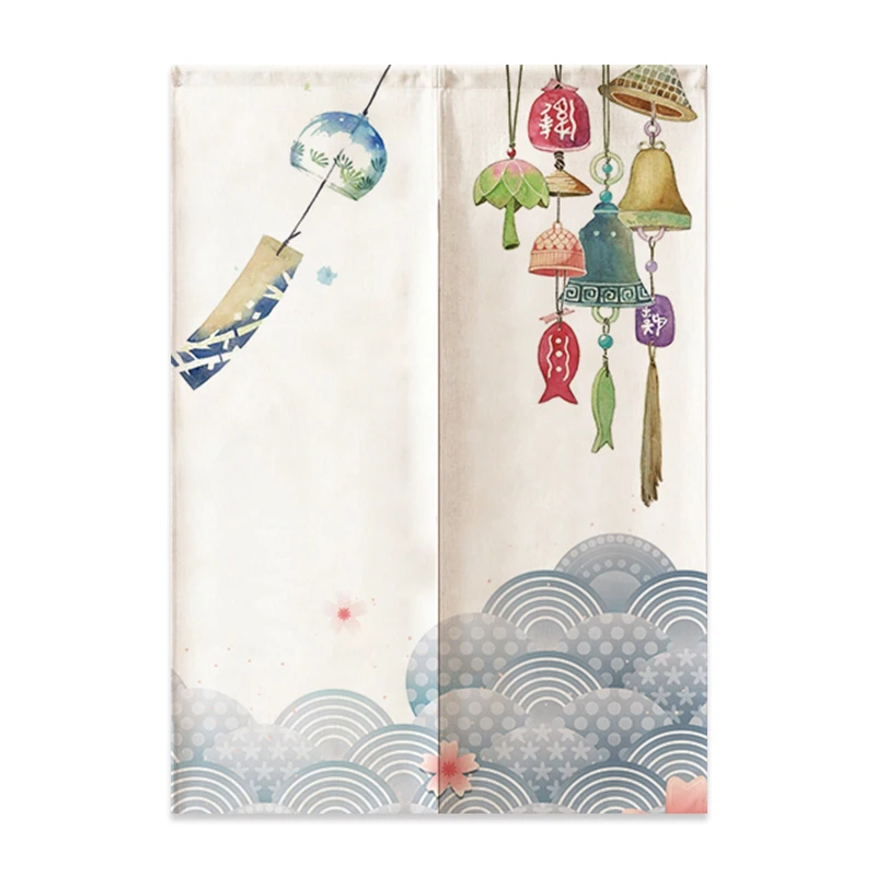 Japanese Linen Door Curtain Noren Mount Fuji Waves Partition Bedroom Kitchen Home Entrance Decor Customizable Half-Curtain thumbnail 4