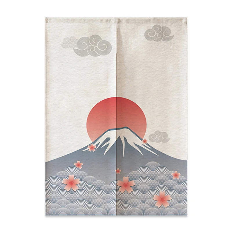 Japanese Linen Door Curtain Noren Mount Fuji Waves Partition Bedroom Kitchen Home Entrance Decor Customizable Half-Curtain thumbnail 6