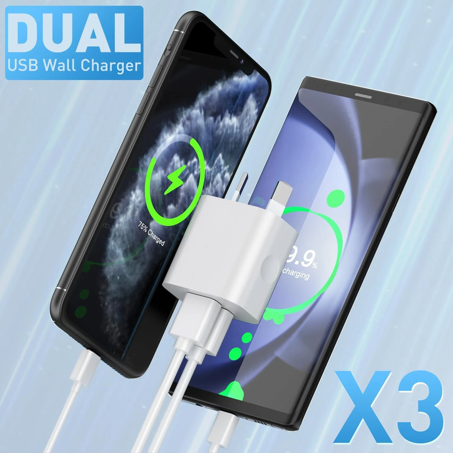 1/5Pcs Universal Travel 5V 2A Dual Port USB Wall Home Charger Power Adapter AU Phone Charging Head Australian Standard Plug thumbnail 2