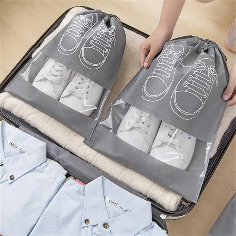 5/10pcs Shoes Storage Bag Closet Organizer Non Woven Travel Portable Bag Waterproof Pocket Clothing Classified Draw Hanging Bag thumbnail 4