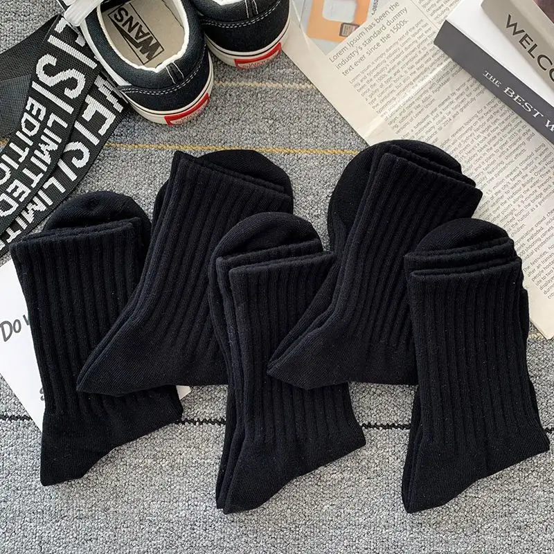 New 5 Pairs Cool Men Black White Warm Socks Set Autumn Winter Male Solid Color Sport Short Socks For Men Dropshipping thumbnail 2