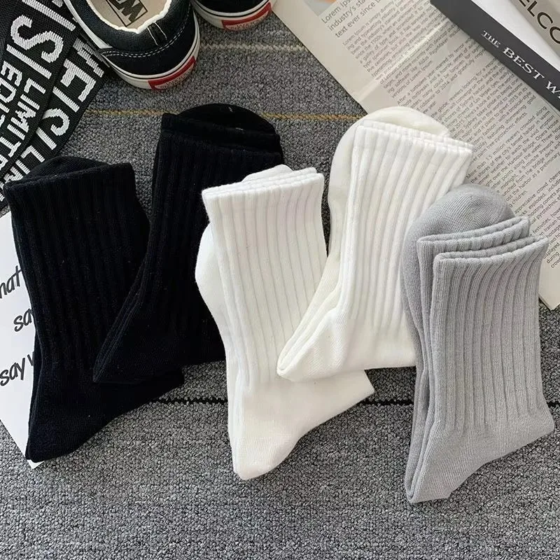 New 5 Pairs Cool Men Black White Warm Socks Set Autumn Winter Male Solid Color Sport Short Socks For Men Dropshipping thumbnail 5