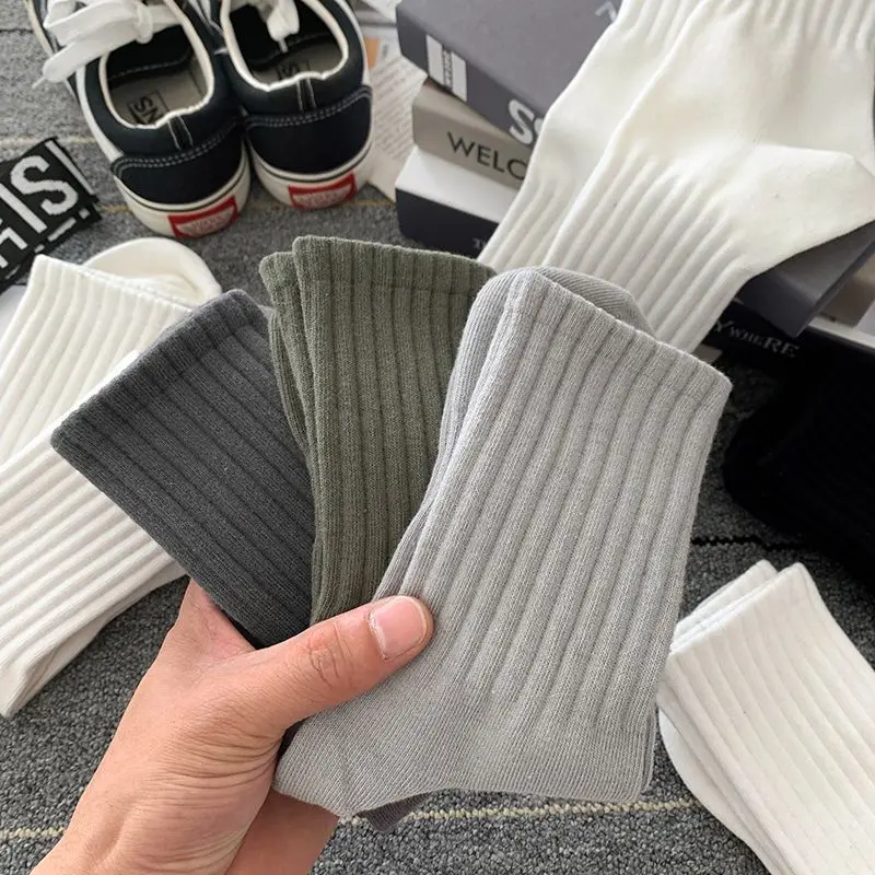 New 5 Pairs Cool Men Black White Warm Socks Set Autumn Winter Male Solid Color Sport Short Socks For Men Dropshipping thumbnail 3