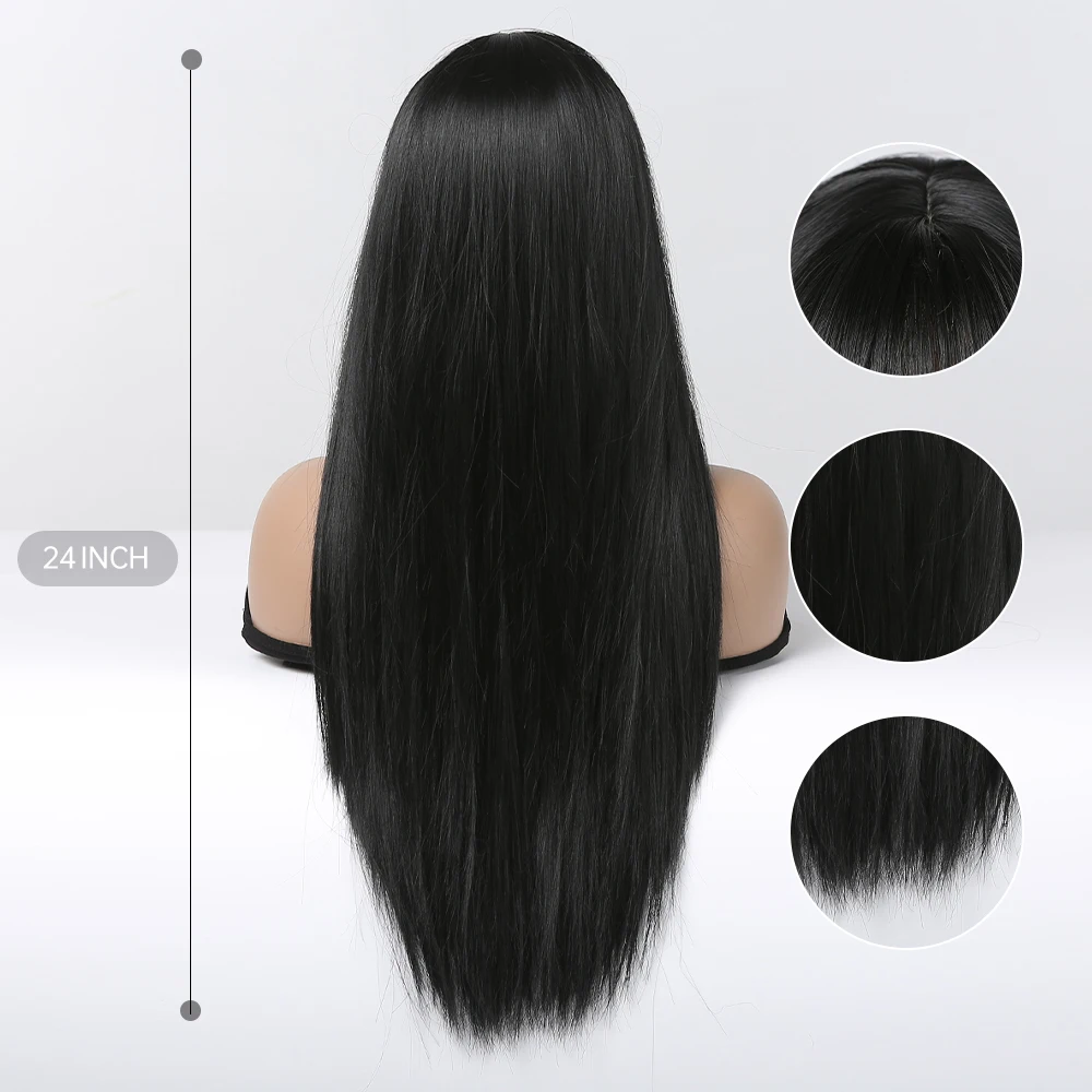 EASIHAIR Long Silky Straight Synthetic Wigs with Bangs Black Cosplay Party Lolita Hair Wigs for Women Natural Heat Resistant Wig thumbnail 3