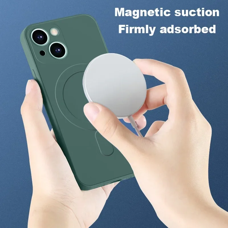Liquid Silicone Shockproof Case For iPhone 17 16 15 14 13 12 11 Pro Max Plus Phone Magnetic Wireless Charger For Magsafe Cover thumbnail 2