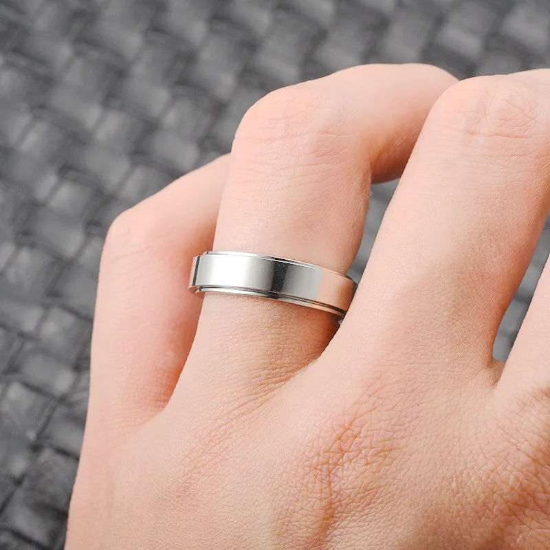 Anti Stress Anxiety Fidget Spinner Couple Rings Rotate Freely Jewelry for Men Women Stainless Steel Knuckle Ring Wedding Bague thumbnail 2
