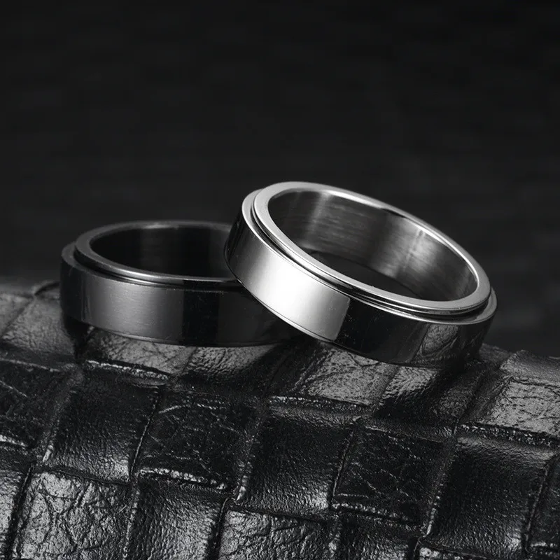 Anti Stress Anxiety Fidget Spinner Couple Rings Rotate Freely Jewelry for Men Women Stainless Steel Knuckle Ring Wedding Bague thumbnail 3