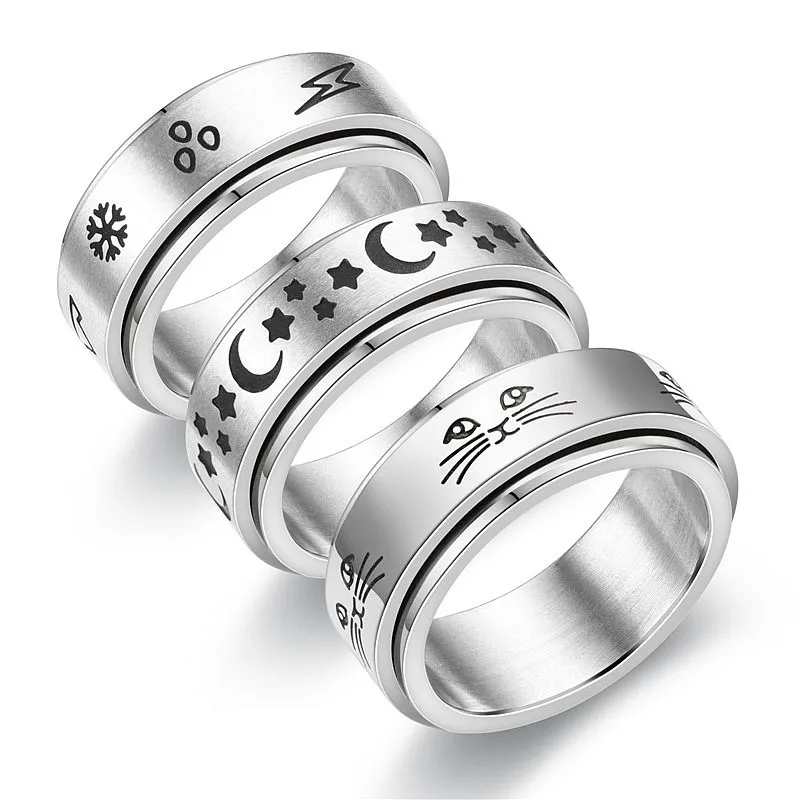 Anti Stress Anxiety Fidget Spinner Couple Rings Rotate Freely Jewelry for Men Women Stainless Steel Knuckle Ring Wedding Bague thumbnail 4