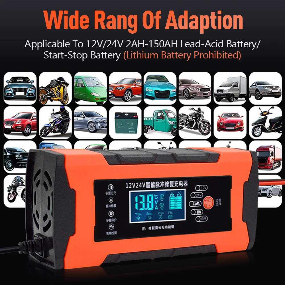 Car Battery Charger 10A 12V Automotive Battery Charger 24V 5A Car Accesorries Digital Display Detection Pulse Repair Car Charger thumbnail 3