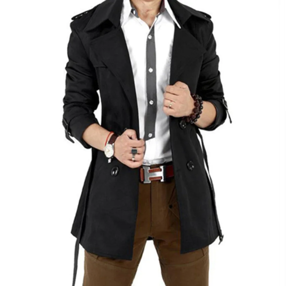 Autumn And Winter Mens Mid-Length Trench Coat Elegant British Solid Color Coat Korean Style Double-Breasted Casual Trench Coat thumbnail 6