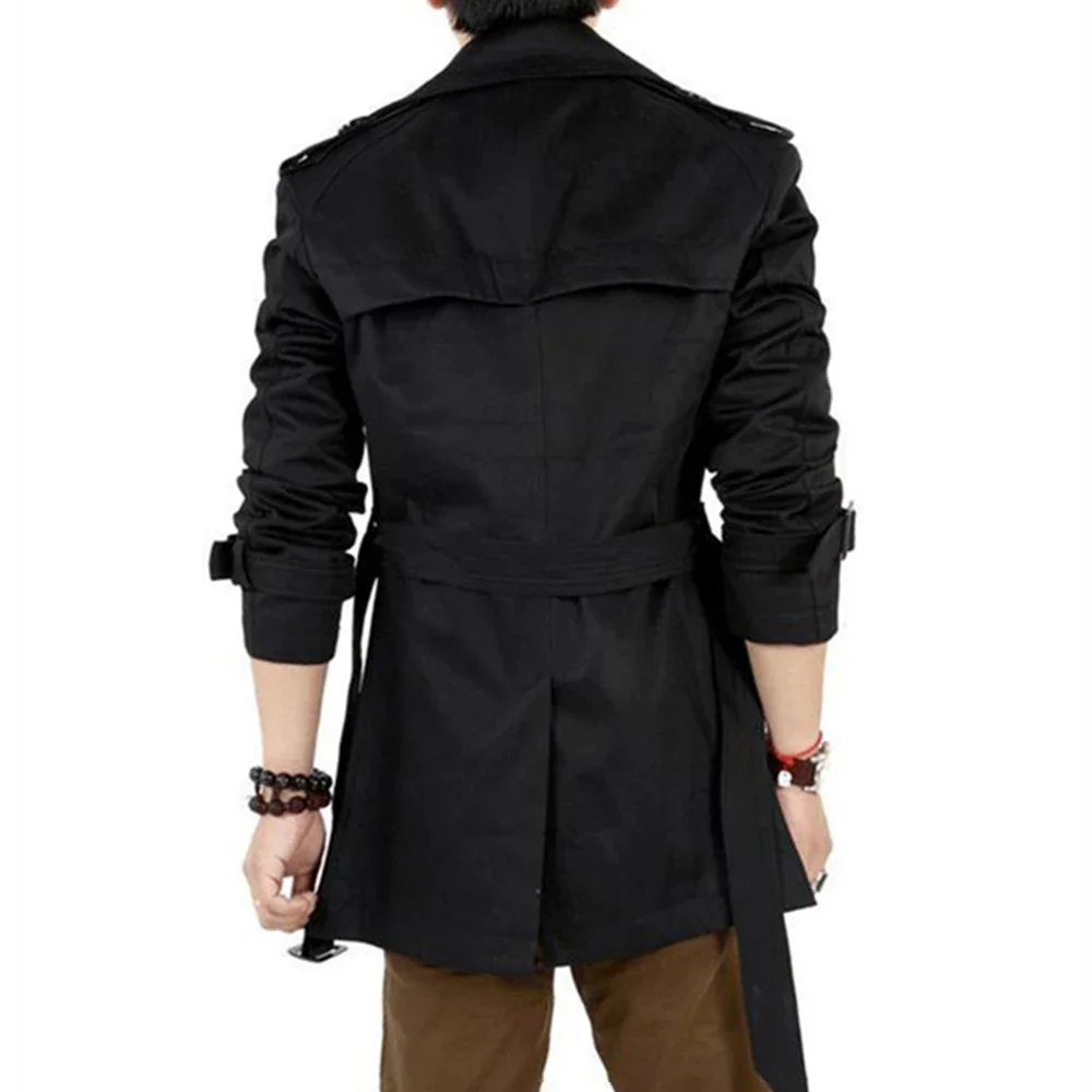Autumn And Winter Mens Mid-Length Trench Coat Elegant British Solid Color Coat Korean Style Double-Breasted Casual Trench Coat thumbnail 5