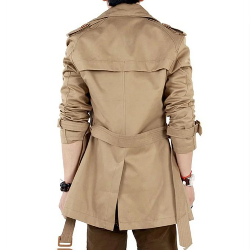 Autumn And Winter Mens Mid-Length Trench Coat Elegant British Solid Color Coat Korean Style Double-Breasted Casual Trench Coat thumbnail 2