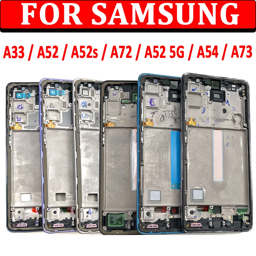 NEW For Samsung A33 A52 A52S A72 A52 5G A54 A73 Front Housing LCD Frame Bezel Plate Replacement Repair Part With Side Button