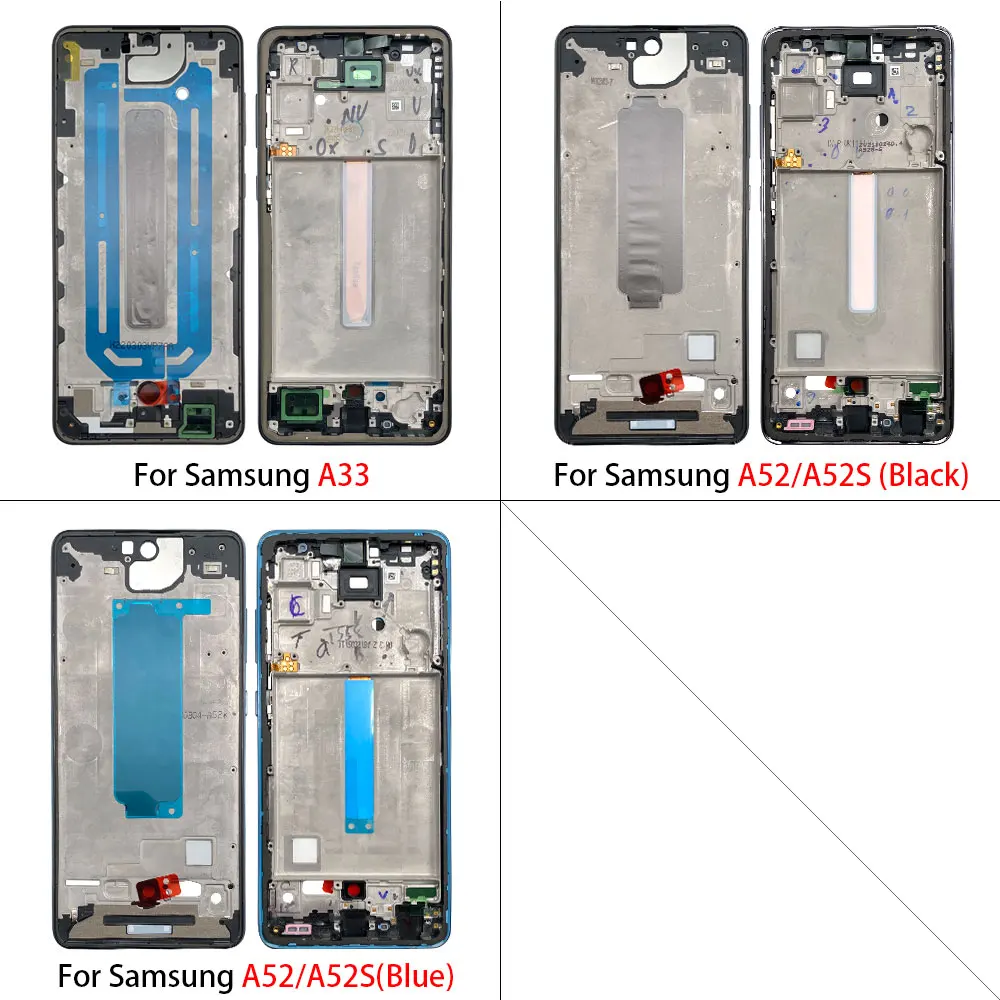 NEW For Samsung A33 A52 A52S A72 A52 5G A54 A73 Front Housing LCD Frame Bezel Plate Replacement Repair Part With Side Button thumbnail 2