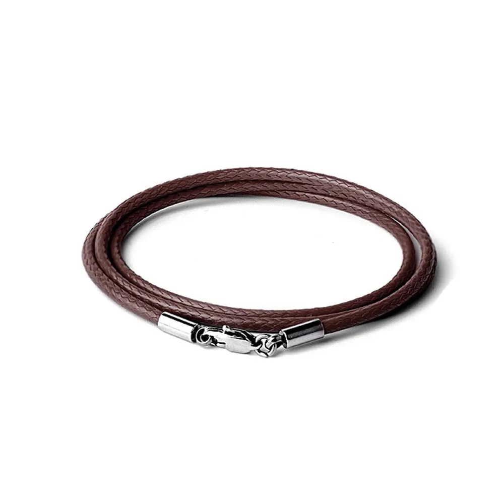 40-65cm 1-3mm Waterproof Braided Leather Necklace Cord Waxed Rope Stainless Steel Lobster Clasp Connector Chain for Men Women thumbnail 5