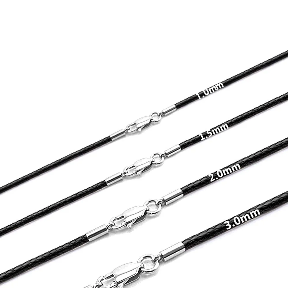 40-65cm 1-3mm Waterproof Braided Leather Necklace Cord Waxed Rope Stainless Steel Lobster Clasp Connector Chain for Men Women thumbnail 2