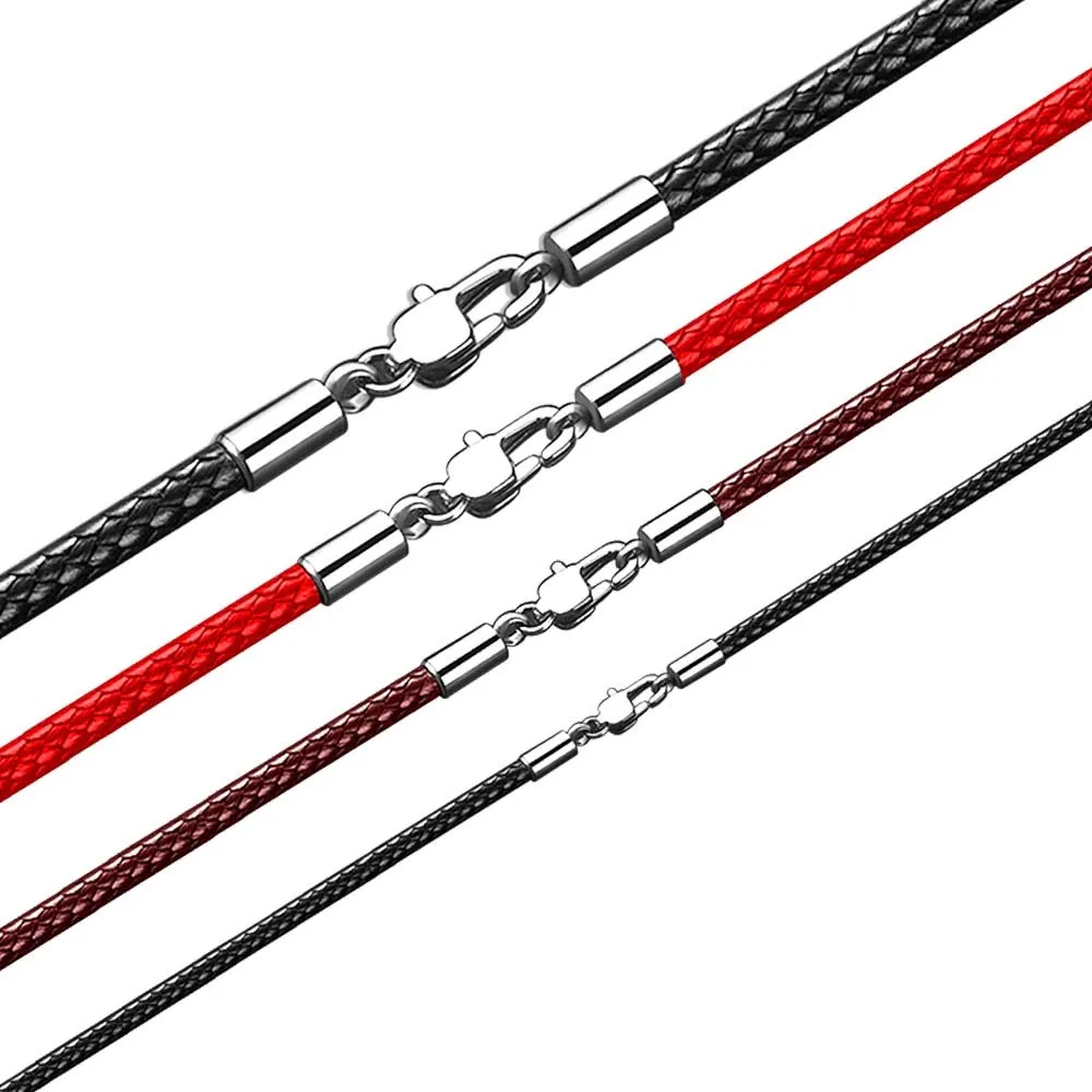 40-65cm 1-3mm Waterproof Braided Leather Necklace Cord Waxed Rope Stainless Steel Lobster Clasp Connector Chain for Men Women thumbnail 3