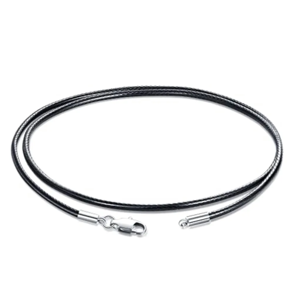 40-65cm 1-3mm Waterproof Braided Leather Necklace Cord Waxed Rope Stainless Steel Lobster Clasp Connector Chain for Men Women thumbnail 4